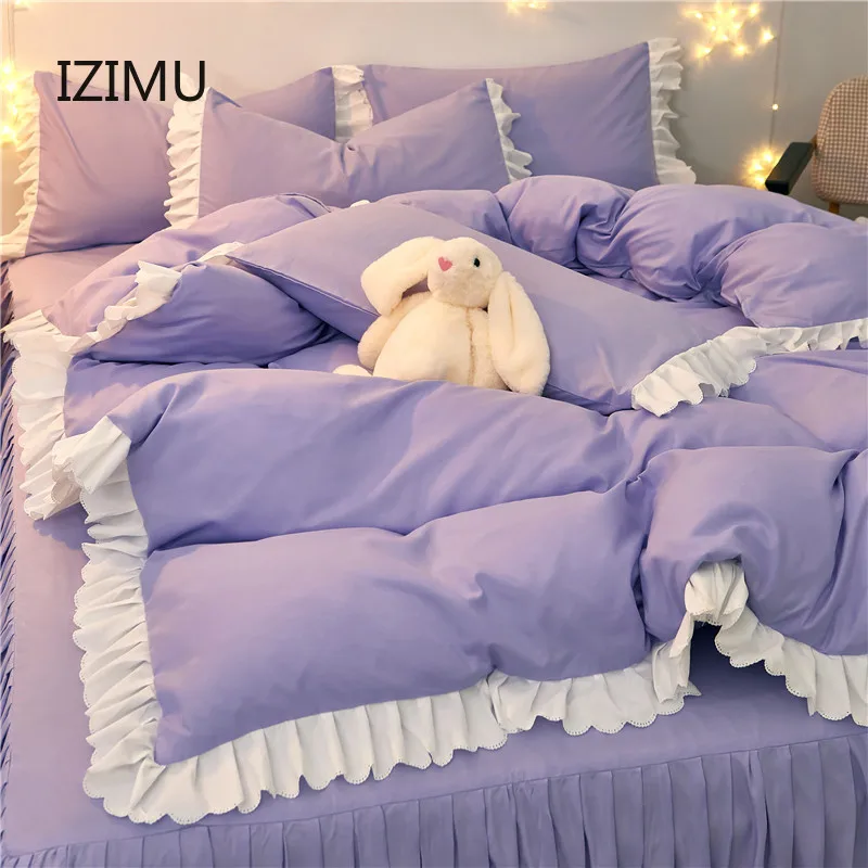 

Solid Double Patchwork Duvet Covers Modern Bedclothes Bedding Set 3/4PCS Size Single Double Queen King Quilt Cover Bed skirt