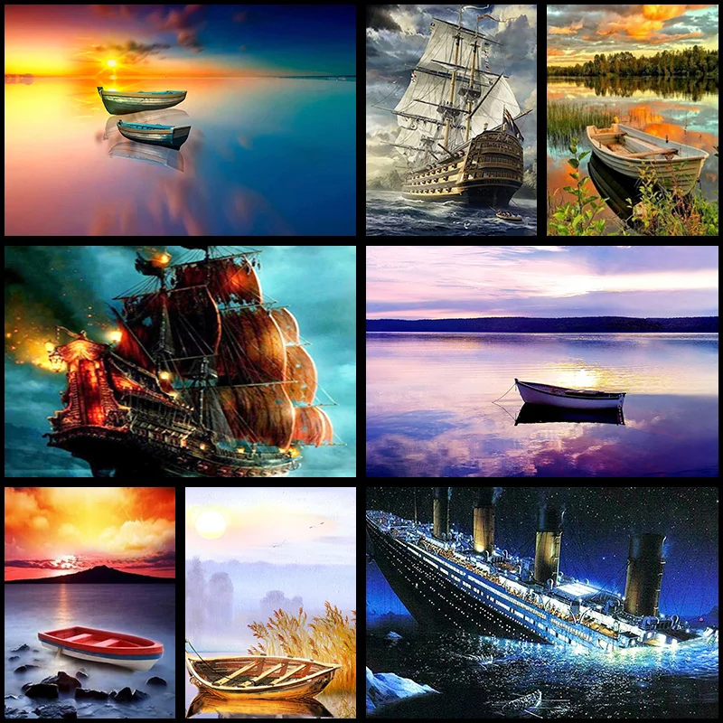 

New 5D DIY Diamond Painting Boat on The Sea Picture Full Drill Embroidery Mosaic Cross Stitch Kit Home Decoration Holiday Gift
