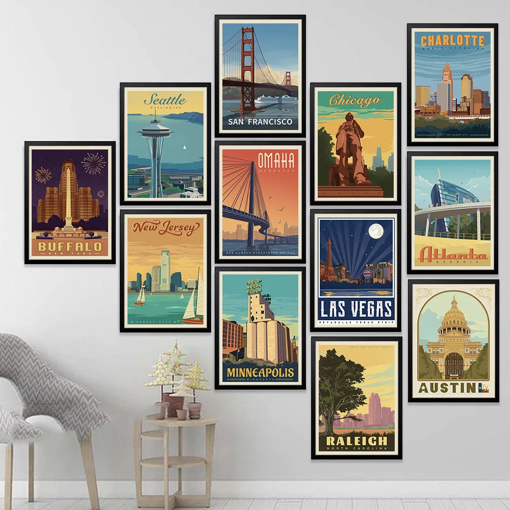 

See America Oakland Bay Bridge Vintage Travel Poster Canvas Painting Kraft Poster Coated Wallsticker Home Decoration Gift