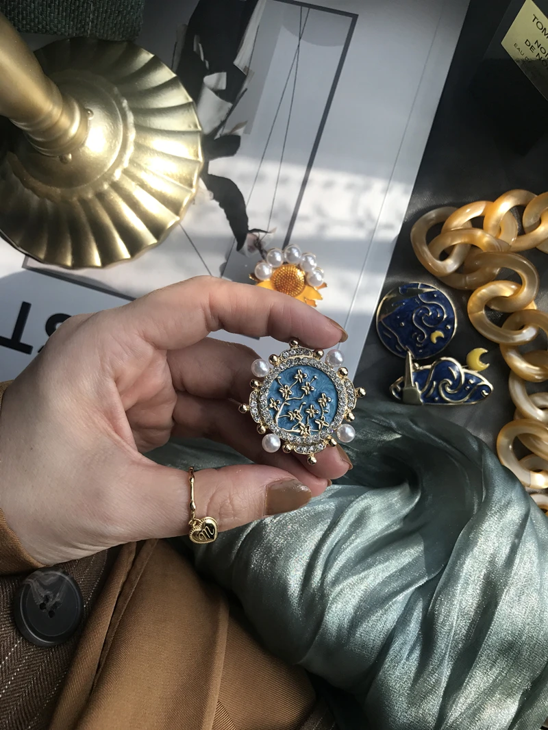 Новинка, Корея, Ван Гог, звездная ночь, Подсолнух, картина маслом, кабошон, купол, ювелирное изделие, ретро Брошь для женщин, девушек, подарок, вечерние