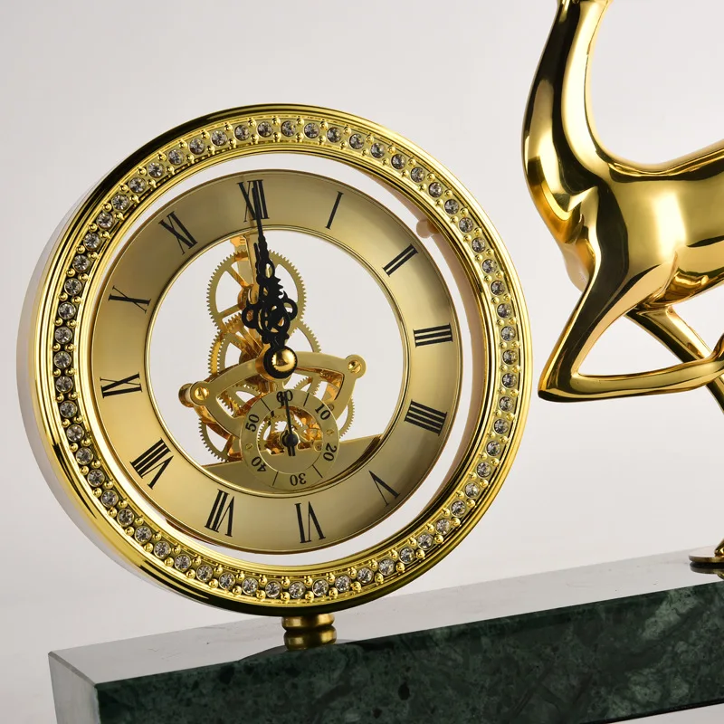 

Bright copper elk clock living room study bedroom light luxury modern Nordic Desk Clock Marble base Moderon table clock