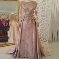 muslim pink applique evening dresses scoop neck long sleevs wedding party prom gown a line zipper robes de soir%c3%a9e %d9%81%d8%b3%d8%a7%d8%aa%d9%8a%d9%86 %d8%a7%d9%84%d8%b3