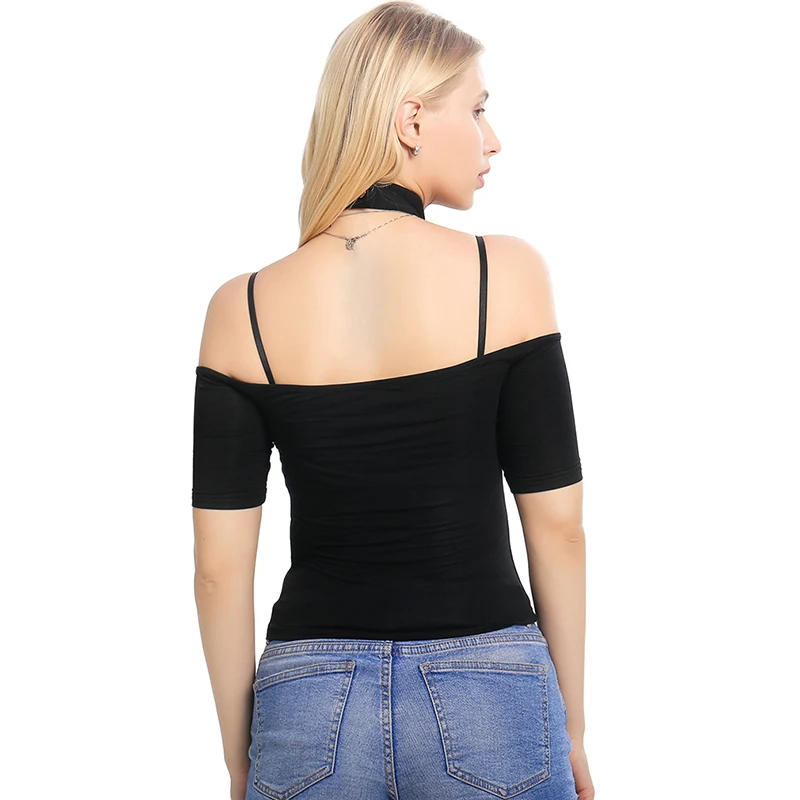 

New Ladies T-shirt Sexy Deep V-neck Belt Fashion Sling Solid Color Short-sleeved T-shirt Ladies Fashion Comfortable Top