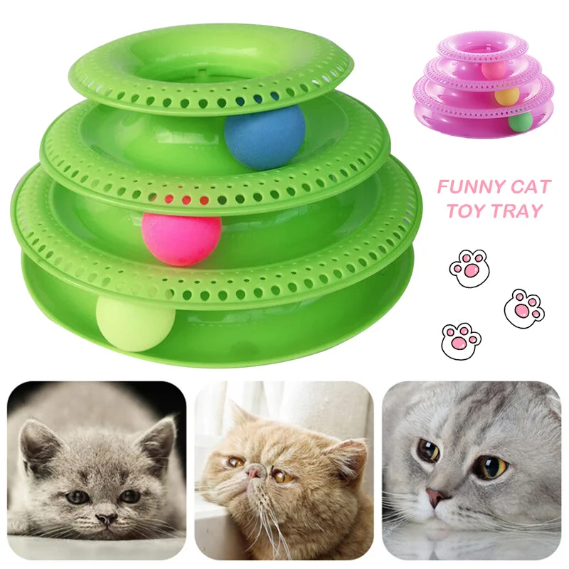 

Three Levels Cat Toy Tower Tracks Disc Cat Intelligence Amusement Triple Play Disc Cat Toys Ball Training Amusement Plate