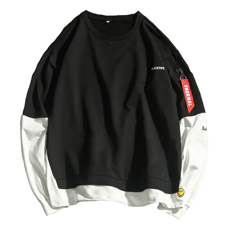 Мужские лоскутные толстовки с фальш-вставкой повседневные хлопковые пуловеры в