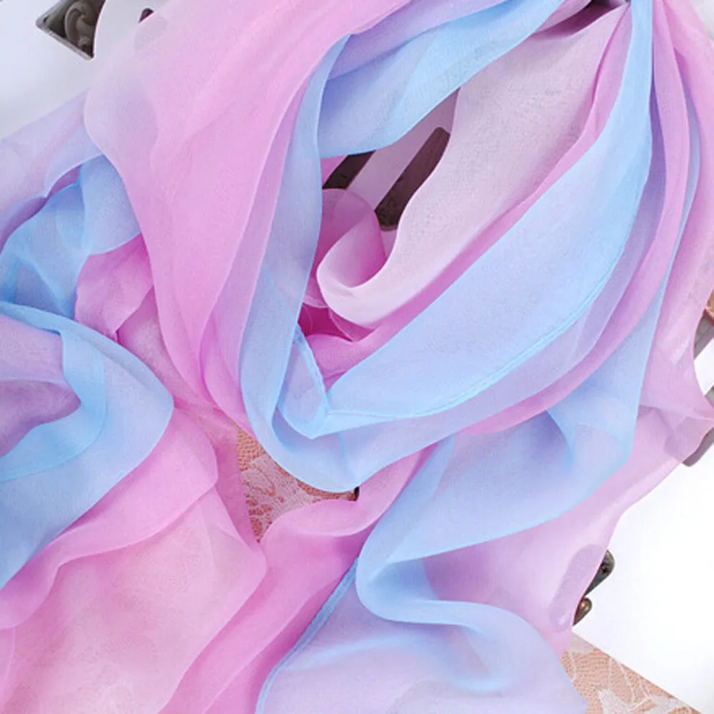 

Summer Women's Gradient Color Long Wrap Scarf Female Wild Soft Shawl Beach Chiffon Thin Scarves Fashion Wild Scarf Bandana