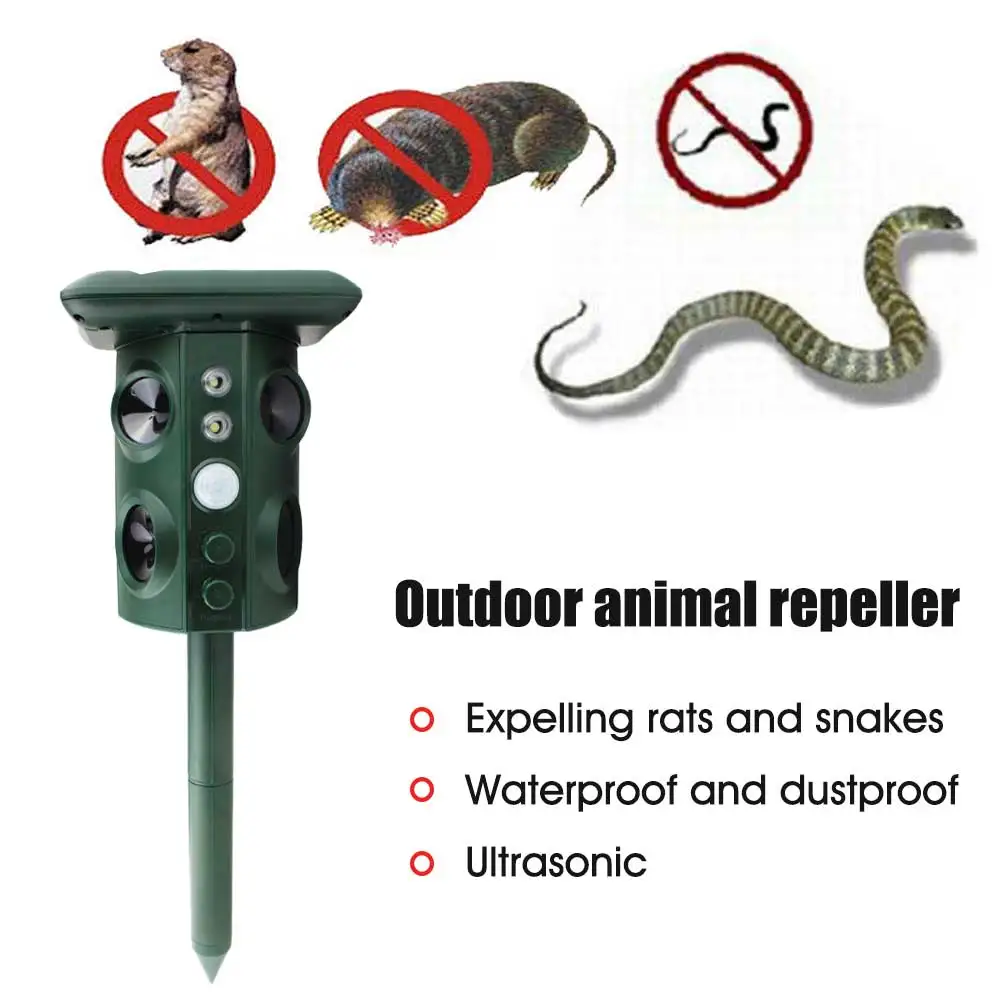 

Adjustable Band Garden Pest Control Deterrent Fox Vibration Led Outdoor Animal Repeller Ultrasonic Wave Snake Mouse Solar Powerd