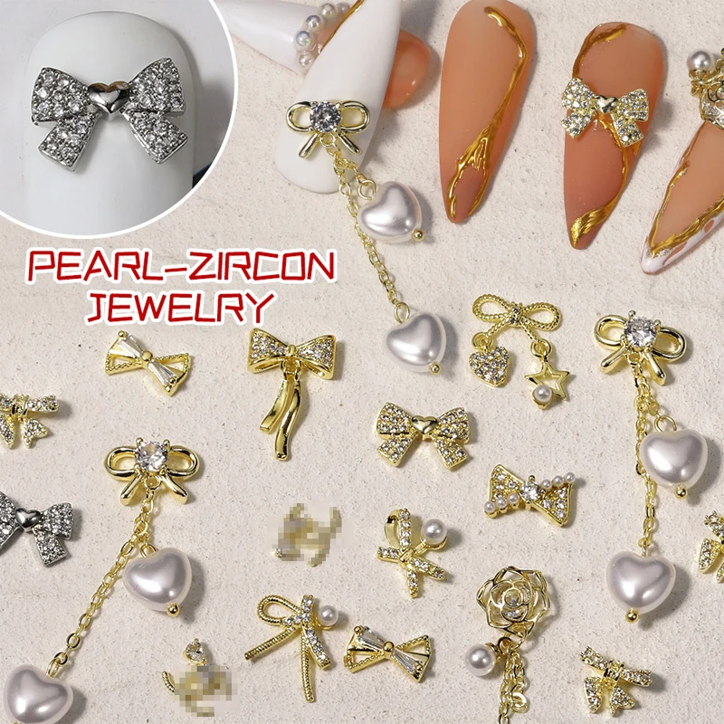 

1 PCS 3D Manicure Zircon Heart Metal Shiny Bow Rhinestones Alloy Fashion Manicure Press On Nail Fresh Slider For Nail DIY Design