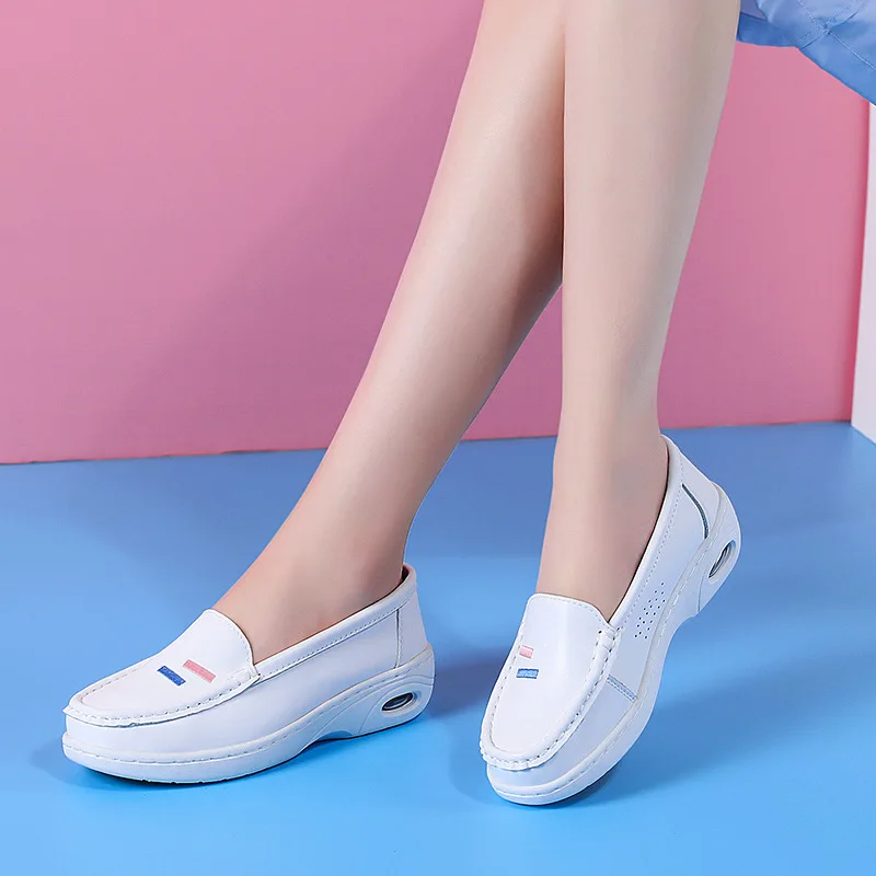 

Women's shoes Nurse female soft soles white spring/summer 2022 Korean flat wedge heel breathable comfortable single shoe