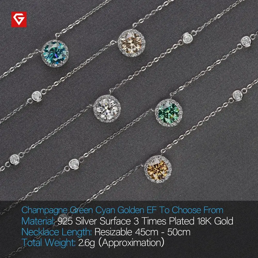 GIGAJEWE 1.2ct 7,0 мм EF Круглый 18 К покрытый белым золотом 925 Серебряный Муассанит ожерелье с бриллиантами проверенные ювелирные изделия подарок для женщин и девочек