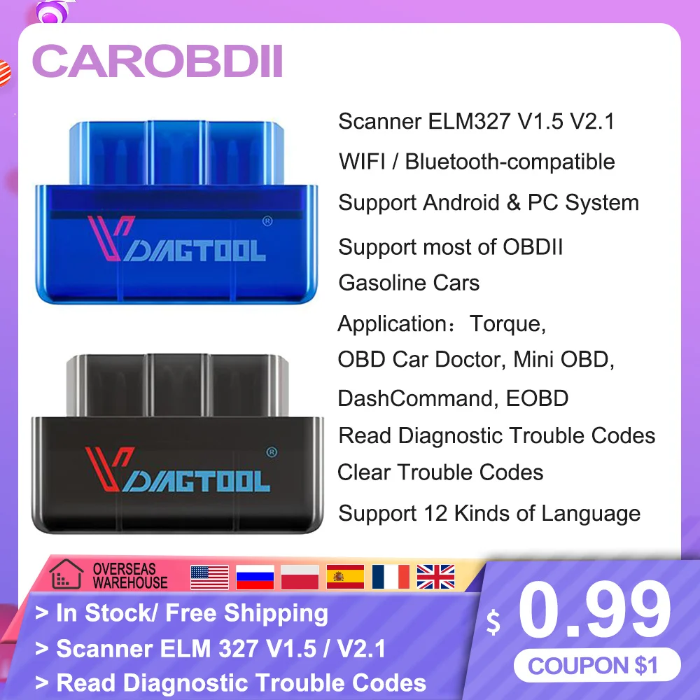 OBDII сканер Mini ELM327 V1.5/2 1 BT автомобильный OBD 2 считыватель кодов Авто диагностические