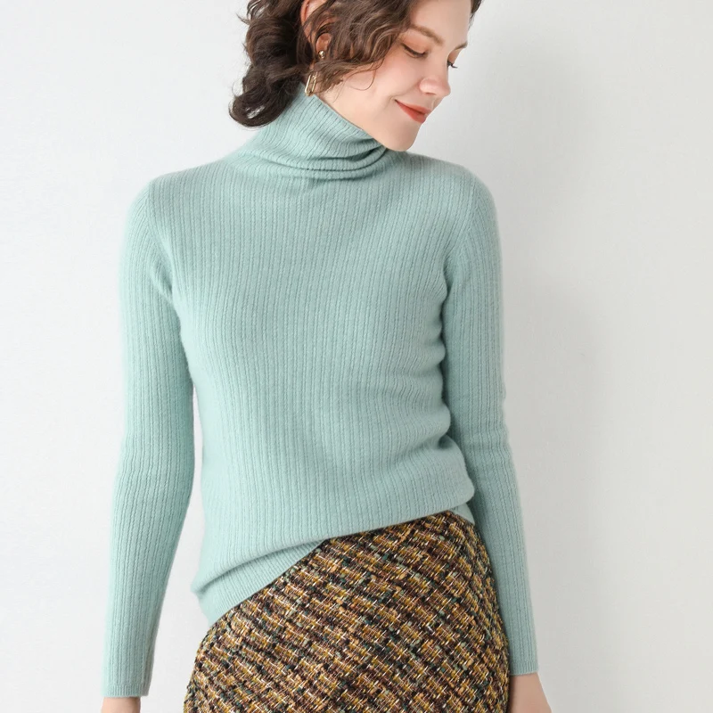 

LHZSYY 100%Wool Sweater Women High Neck Short Fashion Bottoming Shirt 2021Autumn Winter Loose Pile Collar Cashmere Sweater Wild