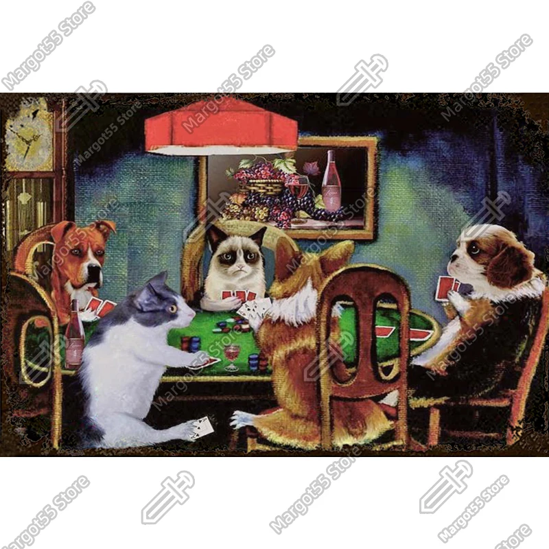 

Dog&Cat Funny Vintage Gamer Room Decorative Posters Billiards Pinballs Home Decoration Accessories Bathroom Bar Club Man Cave