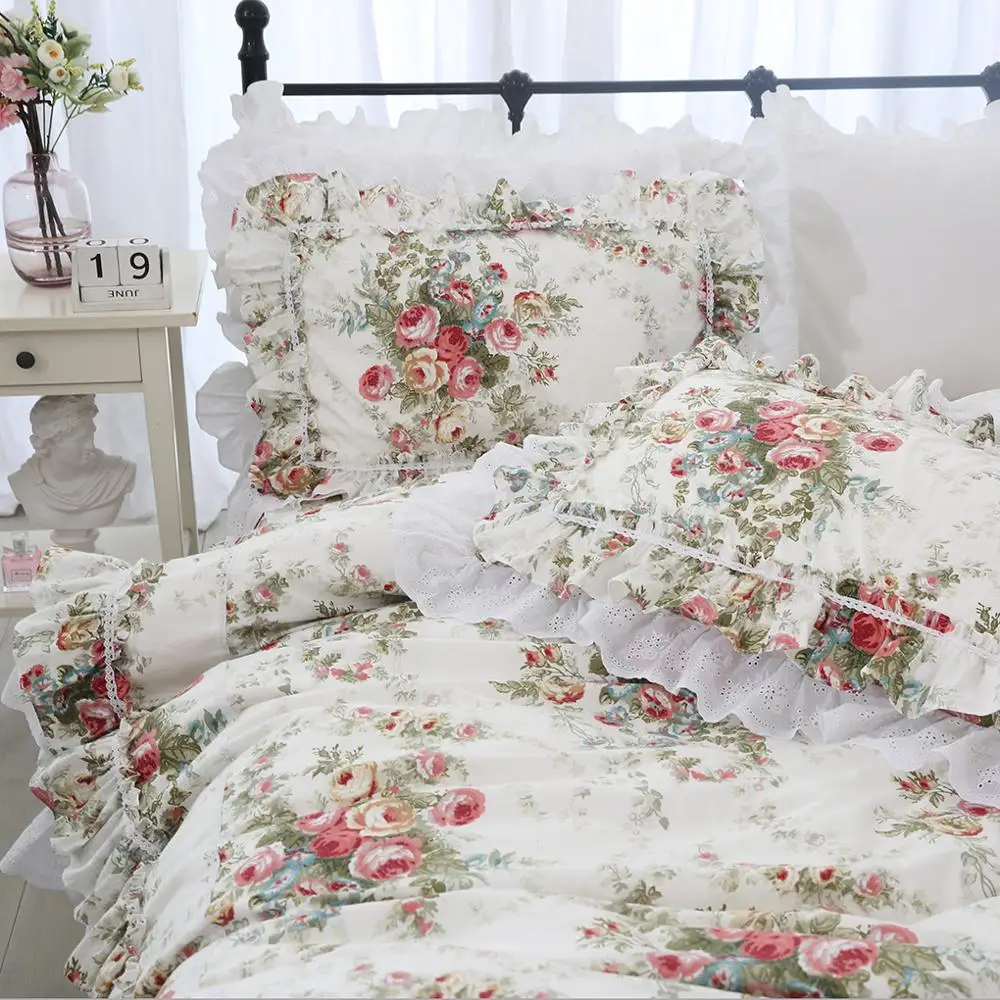 Бесплатная доставка 100% хлопок Корейская принцесса цветочные оборки вышитые