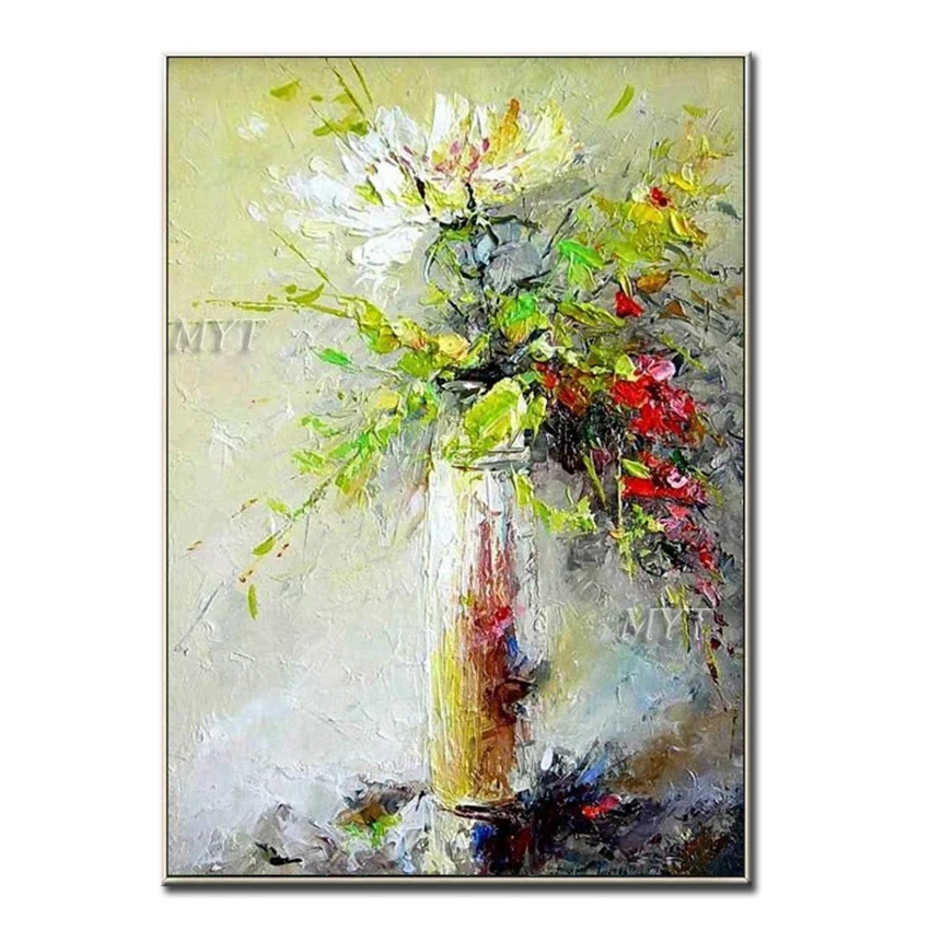 Картина маслом цветы в вазе Большой Современный Настенный декор ручной работы