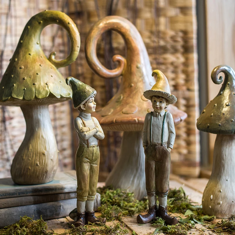 

American Forest Elf Mushroom Boy Resin Fairy Garden Miniature Figurines Craft Home Decoration Accessories For Living Room Gifts
