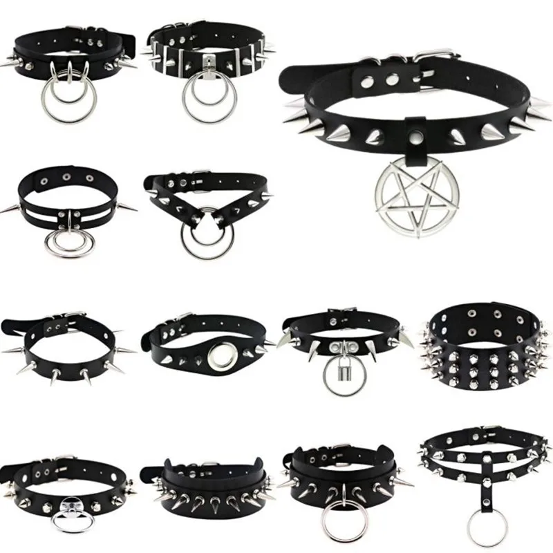 

New Goth Punk Spike Rivet Choker Collar For Women Steampunk Pentagram Necklace Emo Neck Strap Cosplay Chocker Gothic Accessories