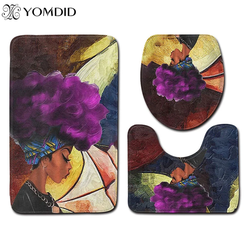 

3PCs/set Bathroom floor mat toilet carpet anti-slip mats curly hair woman's pattern printed Doormat bathroom floor decorations