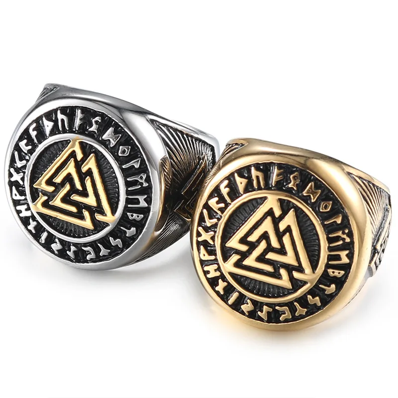 

Vintage Nordic Viking Rune Celtic Ring For Man Women Stainless Steel Triangle Odin Symbol Ring Fashion Male Norse Amulet Jewelry
