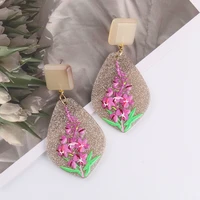 beauty flowers printed leaves drop earring for women girls 2021 fashion party birthday wedding jewelry classic dangle earring