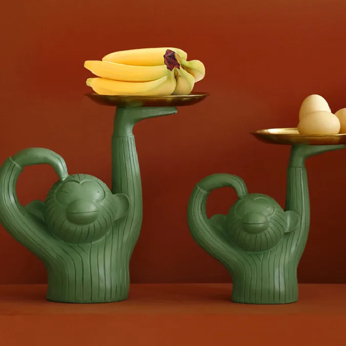 

Luxury Creative Monkey Figurine Tray Modern Home Decor Living Room Decoration Porch Key Tea Table Fruit Snack Storage Containers