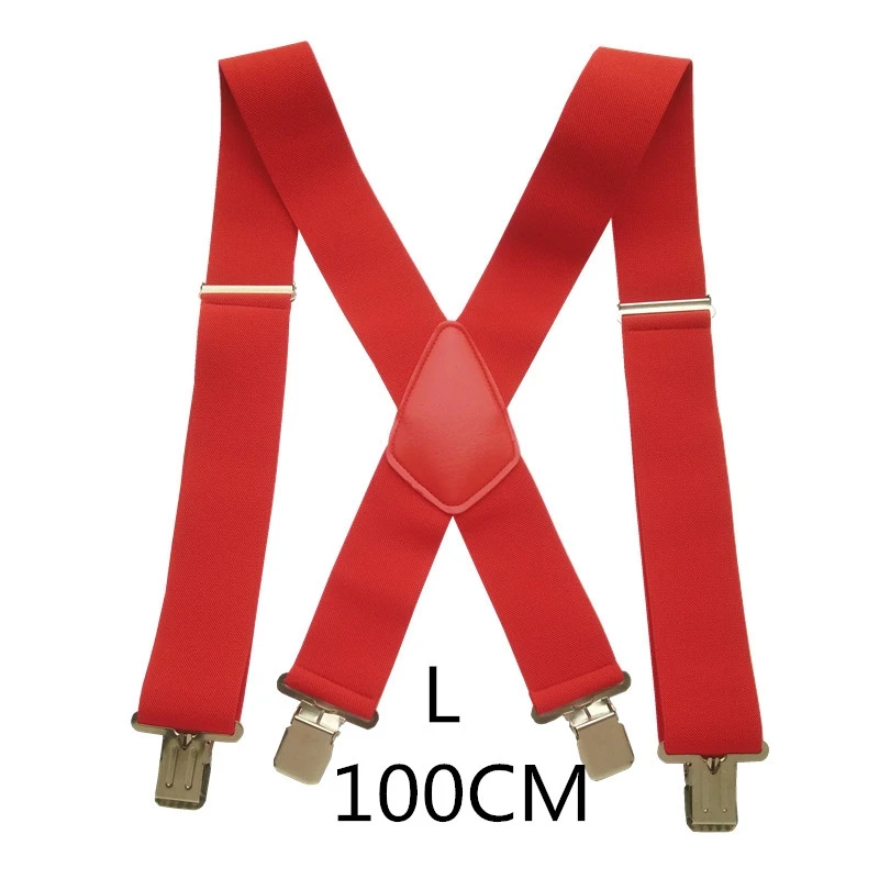 Red-100cm 100 см 120 см 140 см размера плюс 5 см ширина высокие эластичные регулируемые мужские подтяжки 4 прочные зажимы Подвески сверхпрочные х Задние подтяжки - Цвет: Red-100cm