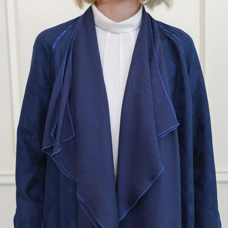 Женский Шелковый тренчкот VOA темно синий Повседневный Кардиган с длинным рукавом