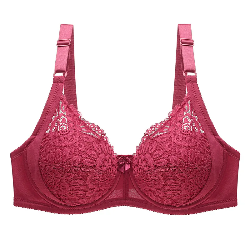 

Plus size Women sexy bra Ultra-thin perspective of sexy lace bra with big cup red black blue white