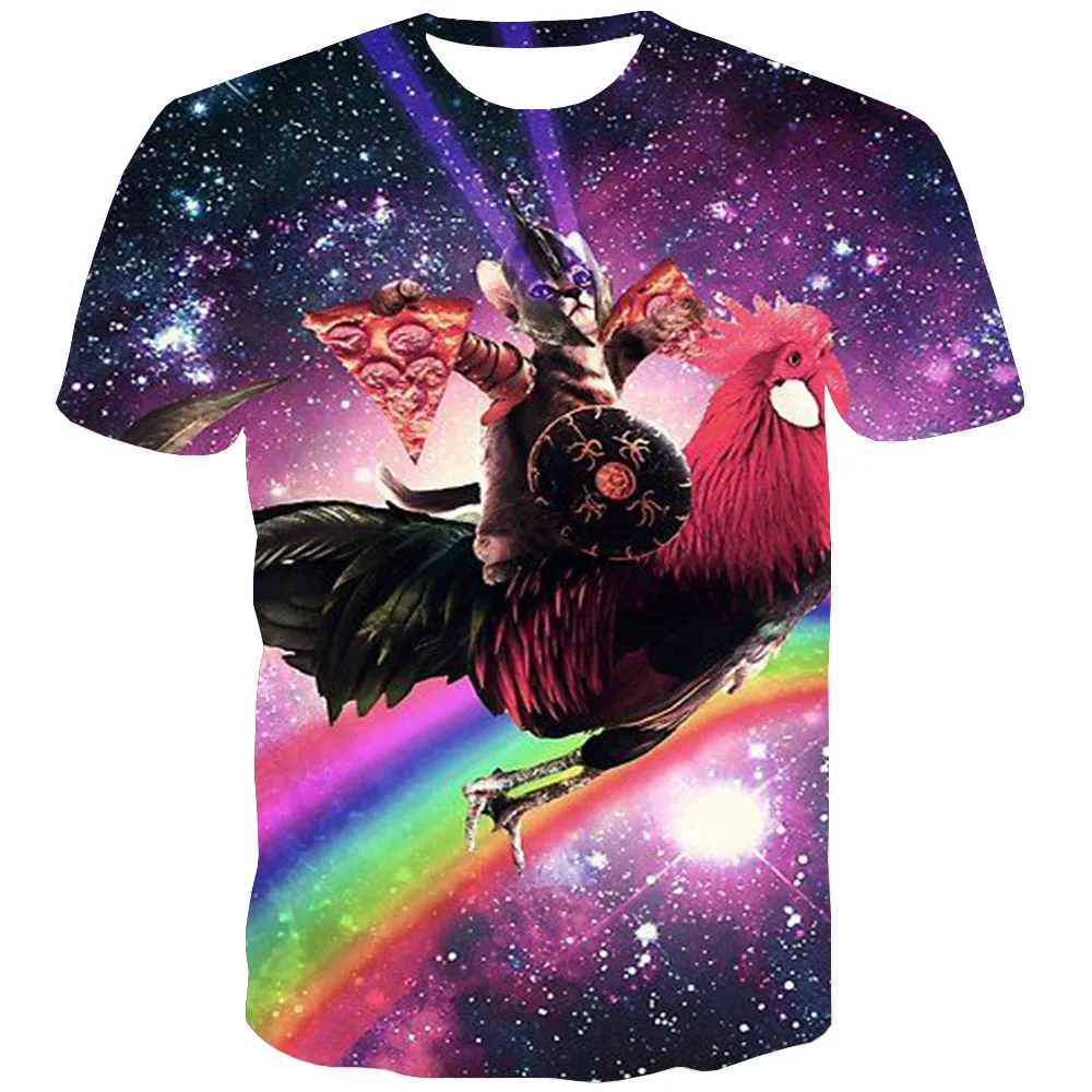 UNEY Galaxy футболка с принтом в виде кота Футболка животного и 3D короткими рукавами