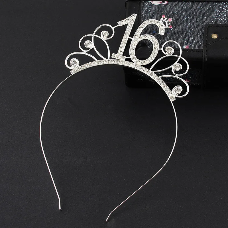 Birthday Tiara Сладкий 16 день рождения корона диадема со стразами головная повязка для девочек аксессуары для волос 16 день рождения шляпа украшения подарки - Цвет: Birthday Tiara