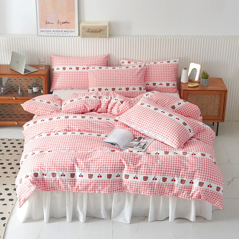 

Ярко-розовый комплект постельного белья из 100% хлопка, пододеяльник с оборками, простыня, наволочки, Комплект постельного белья Twin Queen King