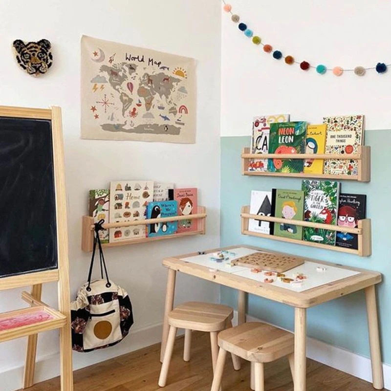 

Nordic Educational Kids Room World Map Art Canvas Wall Hanging Painting Picture