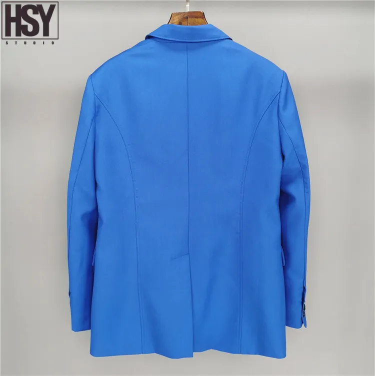 【HSY】 Осень Зима дизайн Женская Повседневная куртка пальто камвольная шерсть длинный рукав лацкан одна кнопка негабаритный синий блейзер
