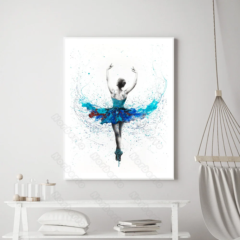 

Modern Style Canvas Painting Wall Poster Art Attractive Ballet with Turquoise Rain for Living Room Bedroom Kitchen Wall Decorati
