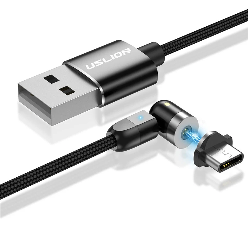 USLION Магнитный кабель usb type C Магнитный зарядный Micro usb кабель для iPhone samsung usb c Быстрая зарядка зарядный провод - Цвет: Black