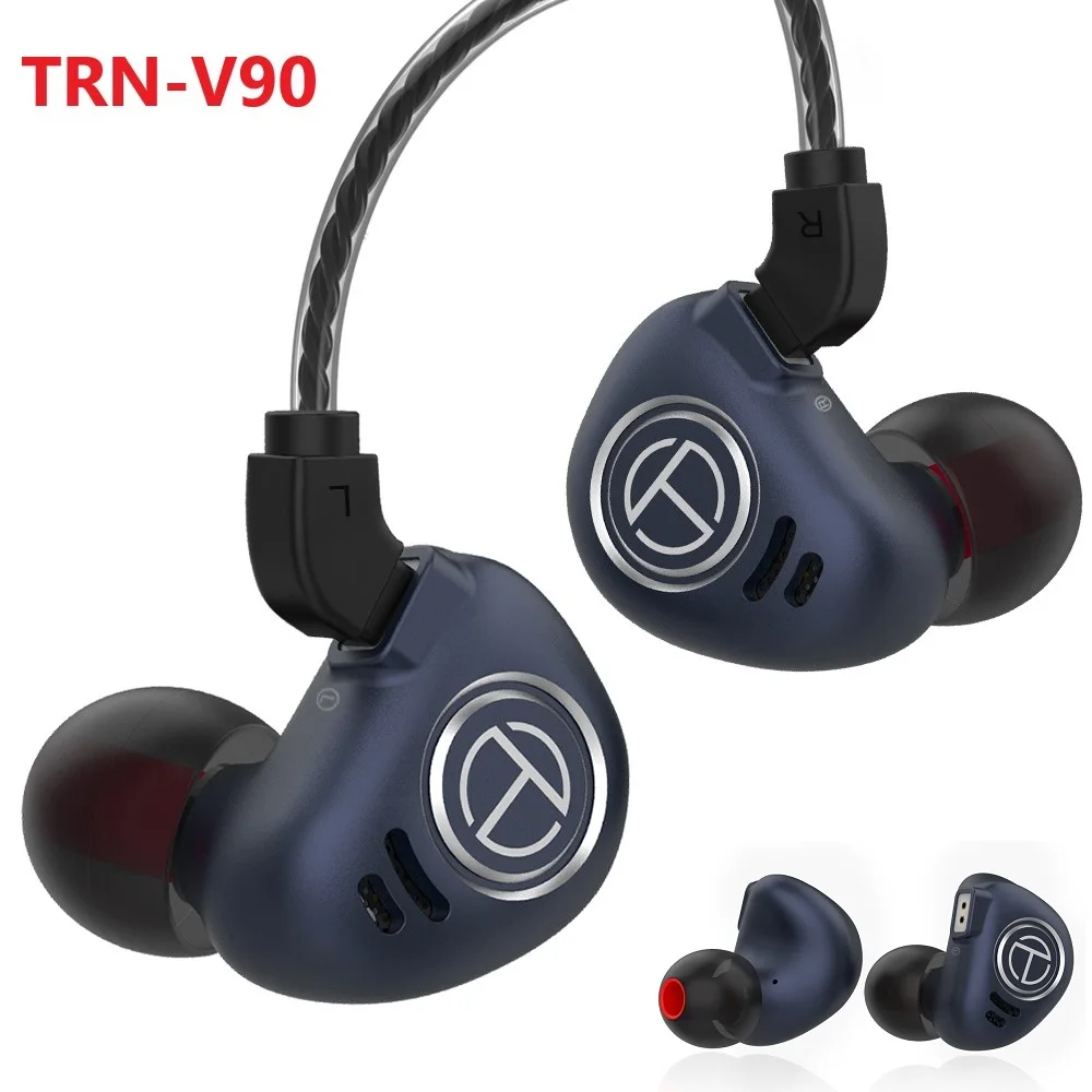 Новейшая мода TRN V90 HIFI монитор DJ наушники для бега 1DD+ 4BA Гибридный в ухо наушник гарнитура с 2PIN съемная