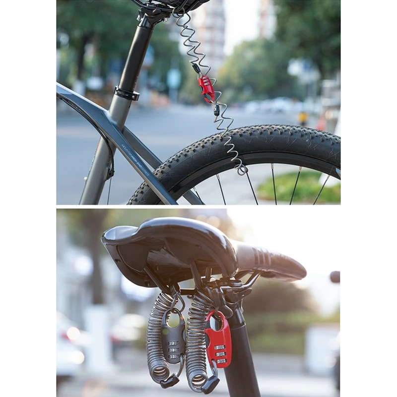

Mini Bicycle MTB Helmet Bike Lock Elastic Stretch 45G Ultralight Flexible PVC Password Lock Bicycle Accessories Red