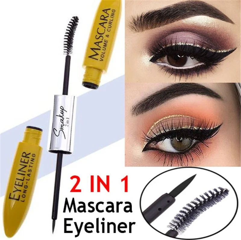 

1Pc 2 IN 1 4D Silk Fiber Lash Mascara Black Mascara Waterproof Silk Fiber Volume Double Lengthening Curling Eye Mascara