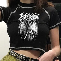 dourbesty goth grunge womens t shirt harajuku y2k crop top korean demon punk anime print slim black tshirts tops tee summer 2022
