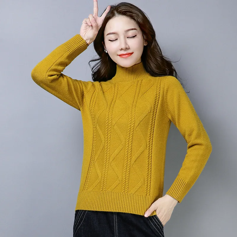 

2020 New Autumn Winter Women Sweater Fashion Half High Neck Female Silm Casual Kintted Soild Pullovers Long Sleeve Basic Tops
