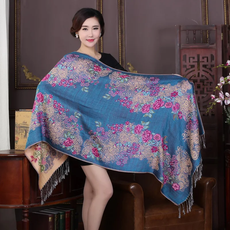 Женский Ретро этнический стиль цветочный узор кисточки Длинные Теплые зима