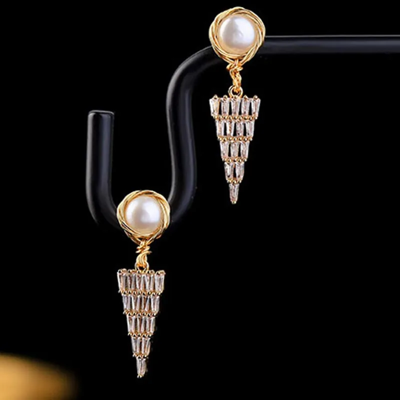 

Серьги ручной работы с кубическим цирконием, Пресноводный Жемчуг, очаровательные Подвесные серьги для женщин, вечерние ювелирные изделия, ...