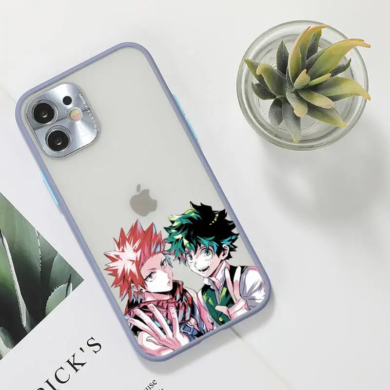 

My Hero Academia deku bakugou Boku Phone Case For iPhone 12 11 Mini Pro XR XS Max 7 8 Plus X Matte transparent Gray Back Cover