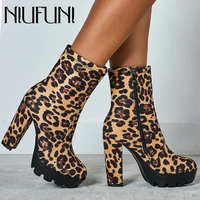 niufuni 2021 ladies leopard platform boots round toe zipper thick high heels ankle boots for women autumn shoes woman size 35 42