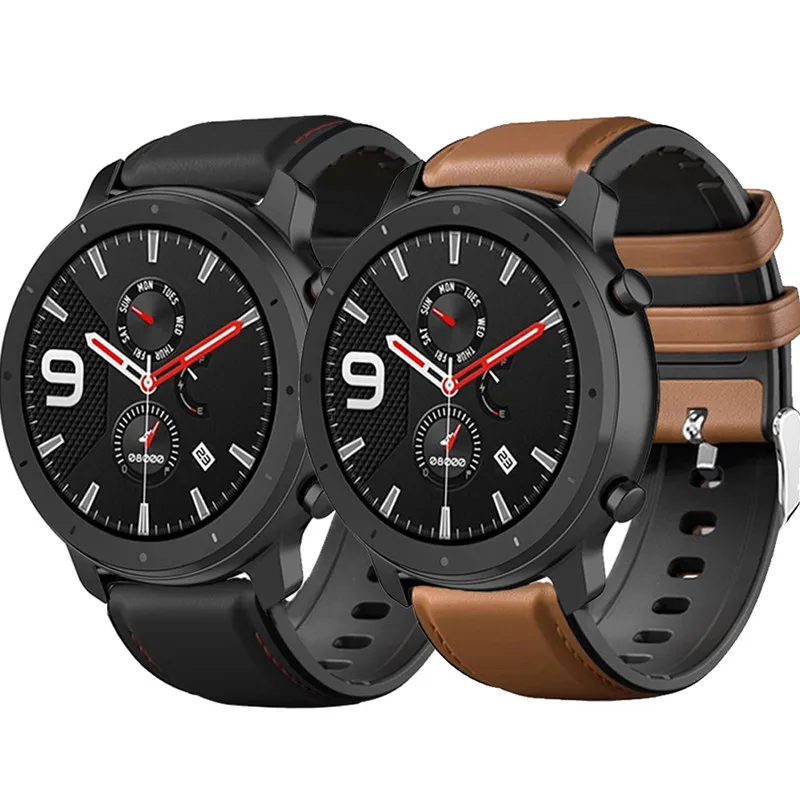 Браслет для Amazfit GTR 47 мм ремешок для Xiaomi Huami Amazfit Gtr Pace/1 Stratos/2 Смарт часы ремешок кожа+ Силиконовый ремешок для часов