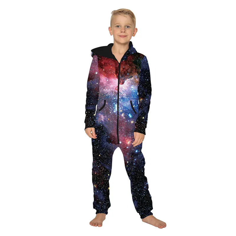 Raisvern Galaxy/детские комбинезоны с 3D принтом; комбинезоны унисекс с капюшоном и принтом; Свободный комбинезон с карманами для мальчиков и девочек; осень г