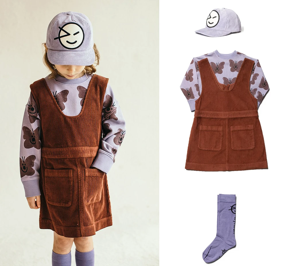 Детские платья Wyn Брендовое вельветовое платье с карманами для девочек на осень и