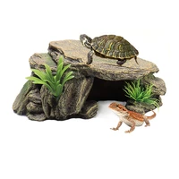 aquariums resin amphibians tortoise basking island turtle climb platform tank water stone rock reptile cave ladder decoration