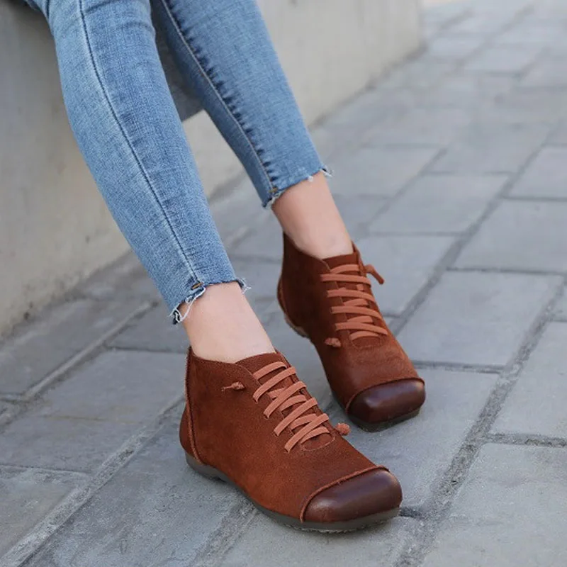 

CEYANEAOWoman Shoes Genuine Leather Boots Slip On Female Boot 2019 Spring Ankle Boots For Women Autumn Black Booties