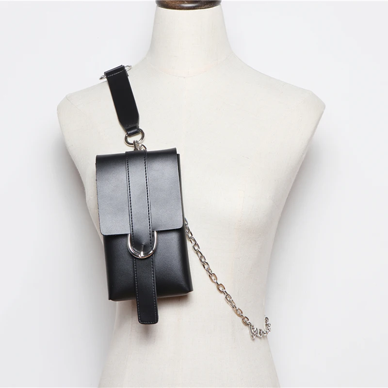 

Забавные поясные сумки HATCYGGO для женщин, модная сумочка на ремне в стиле хип-хоп, кожаные поясные сумки через плечо черного цвета